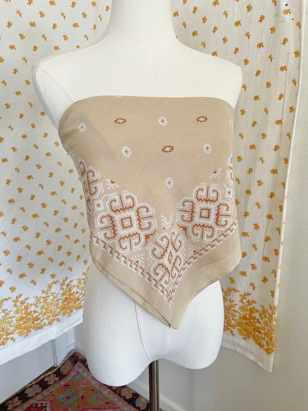 Vintage USA Made Southwestern Geometric Bandana Scarf 21”